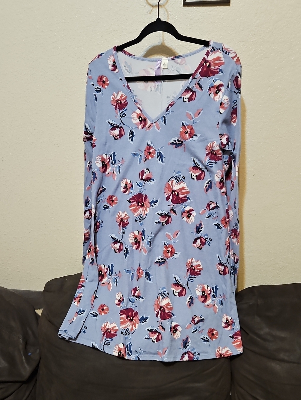 Alya Sky Blue Floral V-Neck Tunic with Pink Accents